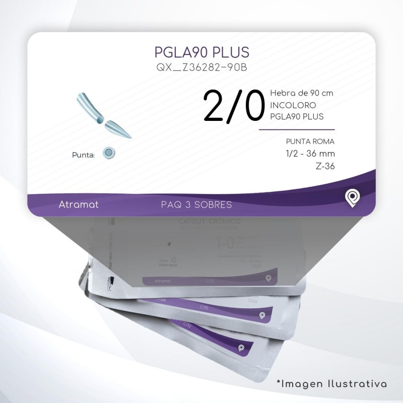 Z36282-90B 2/0 Aguja 1/2 - 36 mm  PUNTA ROMA Z-36 Hebra de 90 cm Cirugía General