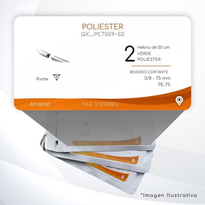 PE7559-50 2 Aguja 3/8 - 75 mm  REVERSO CORTANTE   PE-75 Hebra de 50 cm Cirugía Cardiovascular
