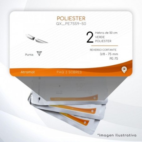 PE7559-50 2 Aguja 3/8 - 75 mm  REVERSO CORTANTE   PE-75 Hebra de 50 cm Cirugía Cardiovascular