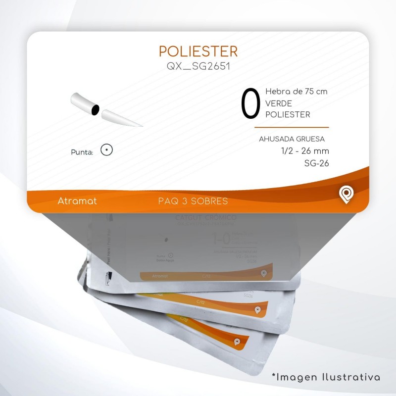 SG2651 0 Aguja 1/2 - 26 mm  AHUSADA GRUESA   SG-26 Hebra de 75 cm Cirugía Cardiovascular