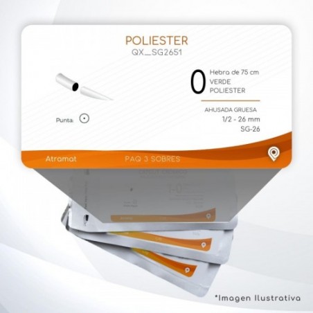 SG2651 0 Aguja 1/2 - 26 mm  AHUSADA GRUESA   SG-26 Hebra de 75 cm Cirugía Cardiovascular