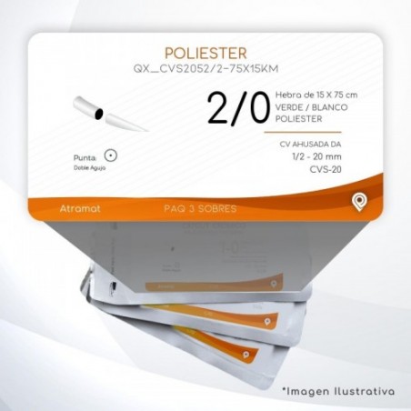CVS2052/2-75X15KM 2/0 Aguja 1/2 - 20 mm Doble Aguja CV AHUSADA  DA CVS-20 Hebra de 15 X 75 cm Cirugía Cardiovascular
