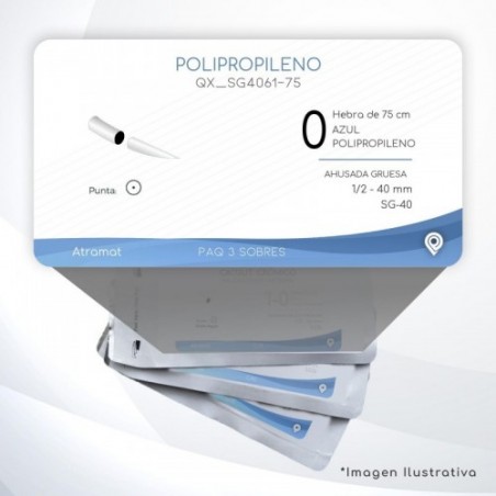 SG4061-75 0 Aguja 1/2 - 40 mm  AHUSADA GRUESA   SG-40 Hebra de 75 cm Cirugía Cardiovascular