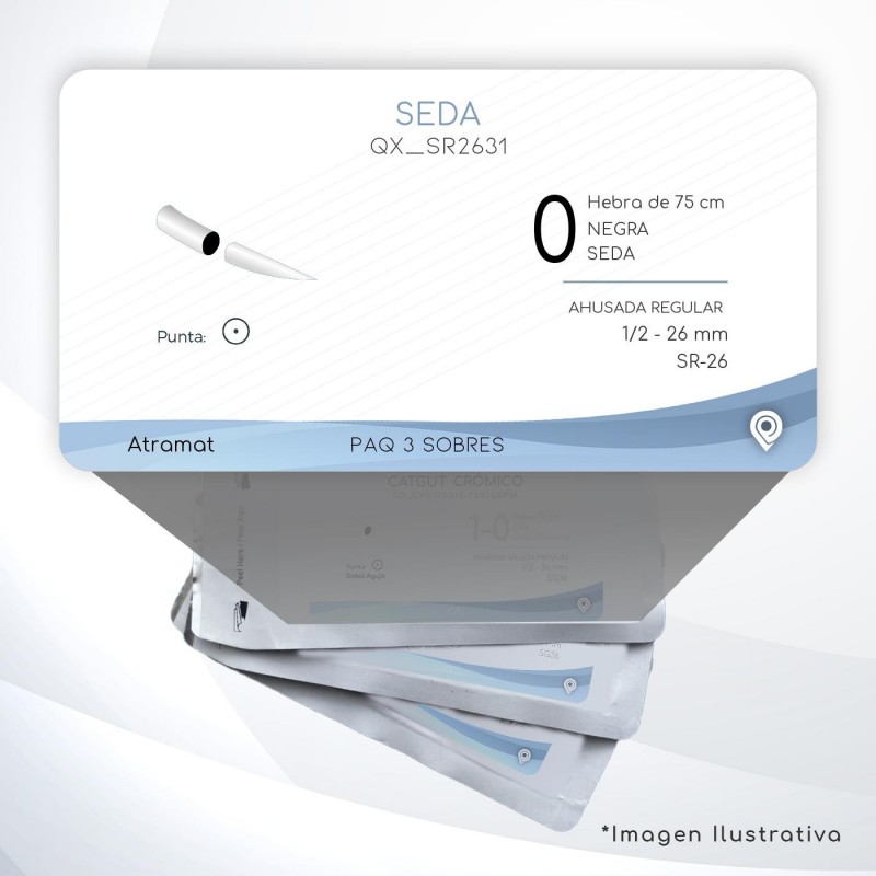 SR2631 0 Aguja 1/2 - 26 mm  AHUSADA REGULAR  SR-26 Hebra de 75 cm Cirugía General