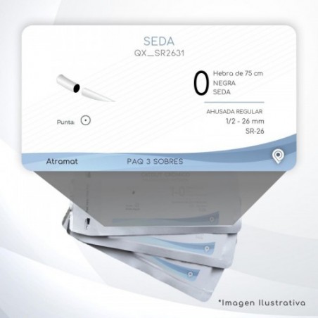 SR2631 0 Aguja 1/2 - 26 mm  AHUSADA REGULAR  SR-26 Hebra de 75 cm Cirugía General