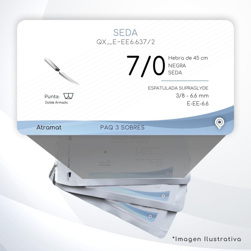 E-EE6.637/2 7/0 Aguja 3/8 - 6.6 mm Doble Armado ESPATULADA SUPRAGLYDE DA E-EE-6.6 Hebra de 45 cm Cirugía General