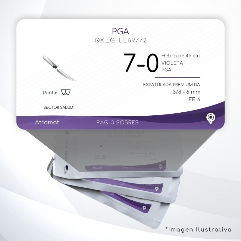 G-EE697/2 7-0 Aguja 3/8 - 6 mm  ESPATULADA PREMIUM DA EE-6 Hebra de 45 cm Cirugía General