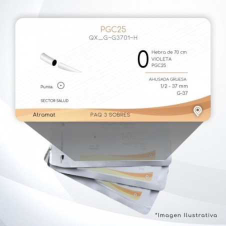 G-G3701-H 0 Aguja 1/2 - 37 mm  AHUSADA GRUESA  G-37 Hebra de 70 cm Tejidos cicatrizan Medianamente C/36