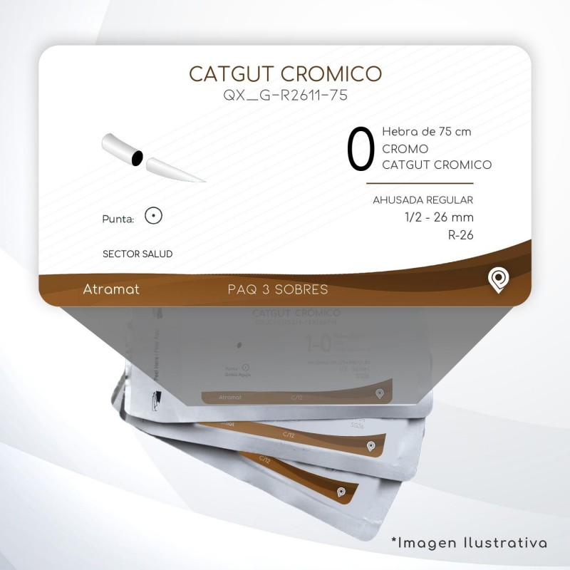 G-R2611-75 0 Aguja 1/2 - 26 mm  AHUSADA REGULAR R-26 Hebra de 75 cm Cirugía General