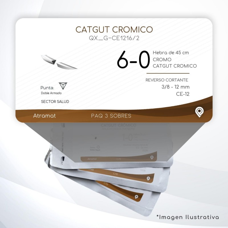 G-CE1216/2 6-0 Aguja 3/8 - 12 mm Doble Armado REVERSO CORTANTE  CE-12 Hebra de 45 cm Cirugía General
