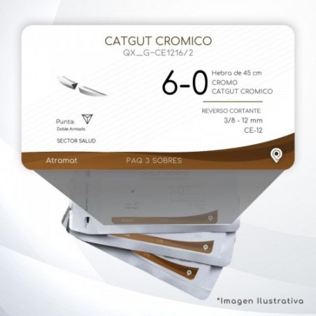 G-CE1216/2 6-0 Aguja 3/8 - 12 mm Doble Armado REVERSO CORTANTE  CE-12 Hebra de 45 cm Cirugía General