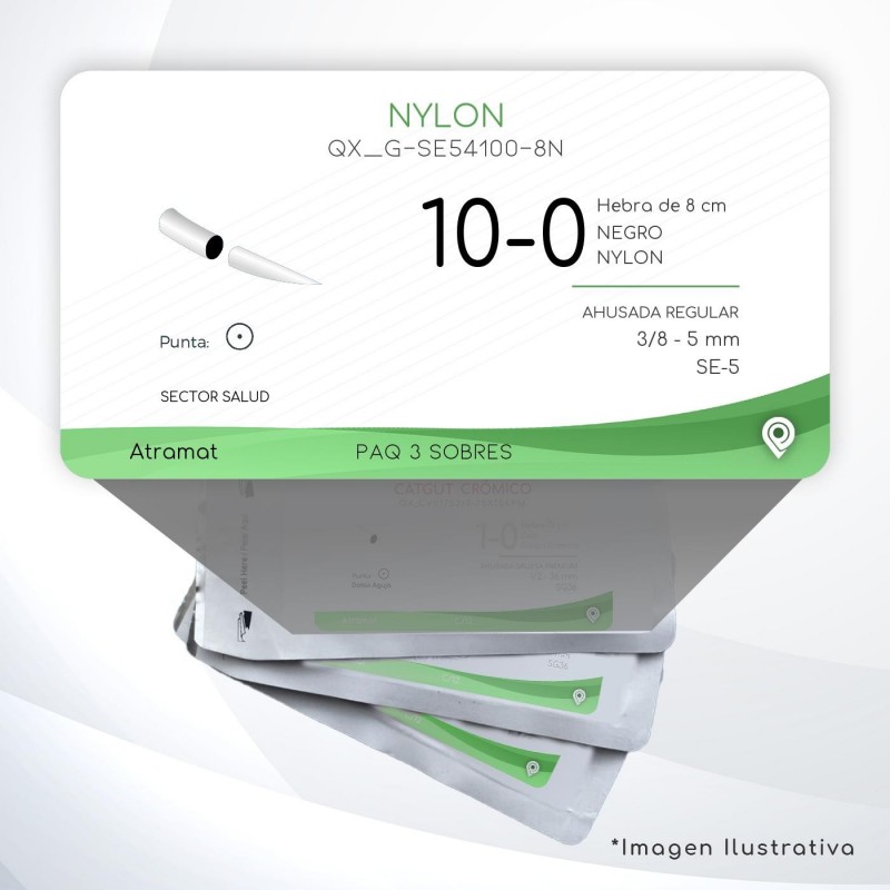 G-SE54100-8N 10-0 Aguja 3/8 - 5 mm  AHUSADA REGULAR SE-5 Hebra de 8 cm Cirugía General