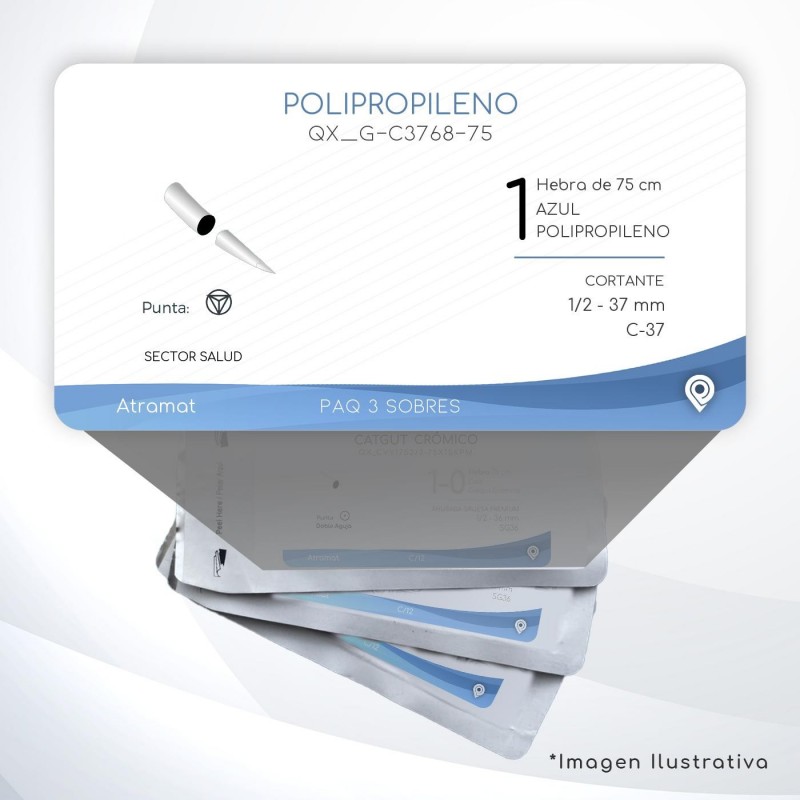 G-C3768-75 1 Aguja 1/2 - 37 mm  CORTANTE C-37 Hebra de 75 cm Cirugía Cardiovascular