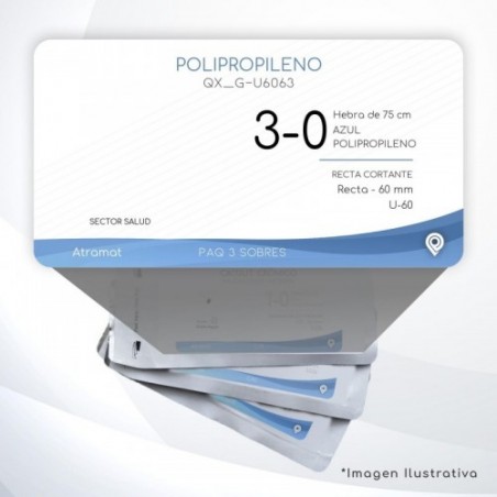 G-U6063 3-0 Aguja Recta - 60 mm  RECTA CORTANTE U-60 Hebra de 75 cm Cirugía Cardiovascular