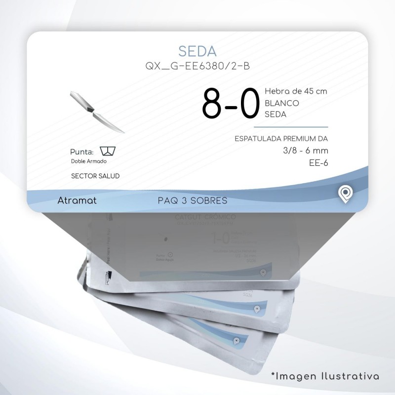 G-EE6380/2-B 8-0 Aguja 3/8 - 6 mm Doble Armado ESPATULADA PREMIUM DA EE-6 Hebra de 45 cm Cirugía General