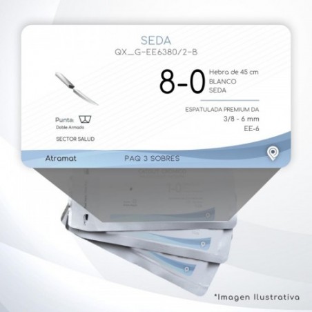 G-EE6380/2-B 8-0 Aguja 3/8 - 6 mm Doble Armado ESPATULADA PREMIUM DA EE-6 Hebra de 45 cm Cirugía General