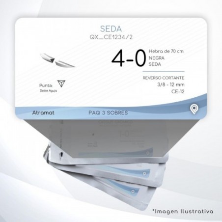 CE1234/2 4-0 Aguja 3/8 - 12 mm Doble Armado REVERSO CORTANTE  CE-12 Hebra de 45 cm Cirugía General