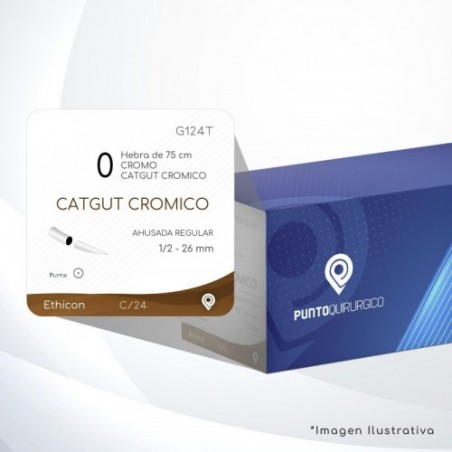 G124T 0 Aguja 1/2 - 26 mm  AHUSADA REGULAR SR-26 Hebra de 75 cm Cirugía General