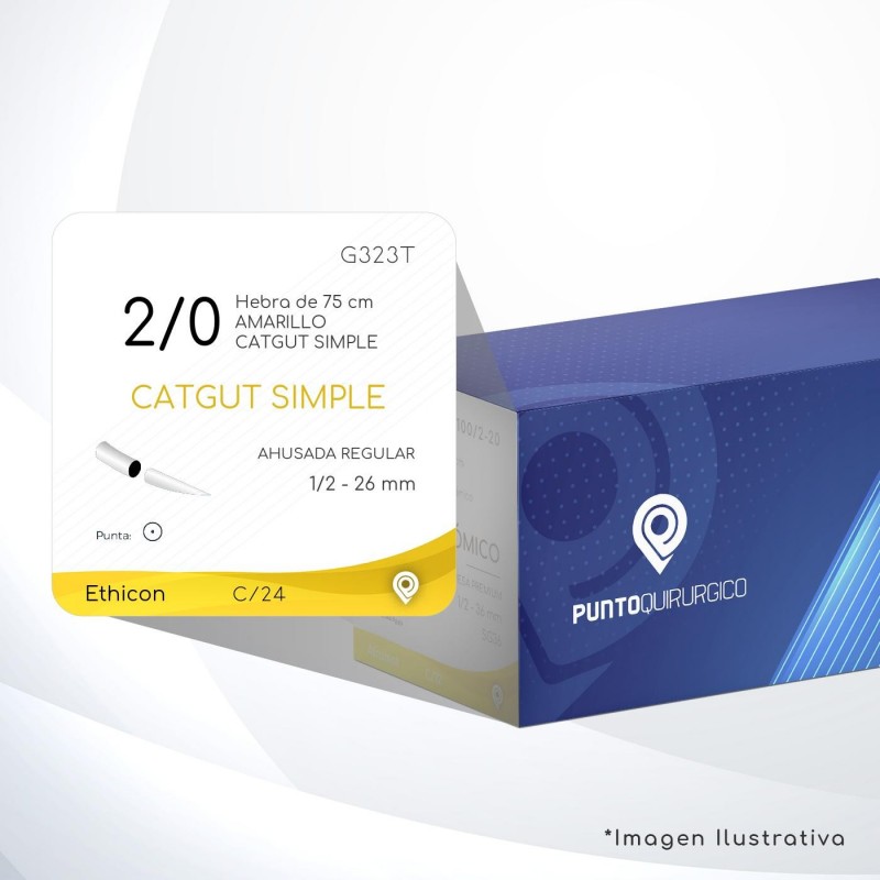 G323T 2/0 Aguja 1/2 - 26 mm  AHUSADA REGULAR SR-26 Hebra de 75 cm Cirugía General C/12