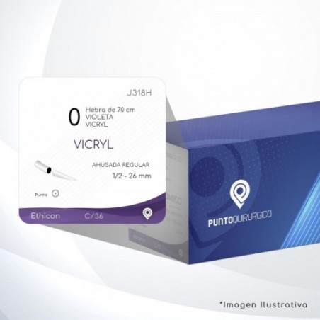 J318H 0 Aguja 1/2 - 26 mm  AHUSADA REGULAR  SR-26 Hebra de 70 cm Cirugía General