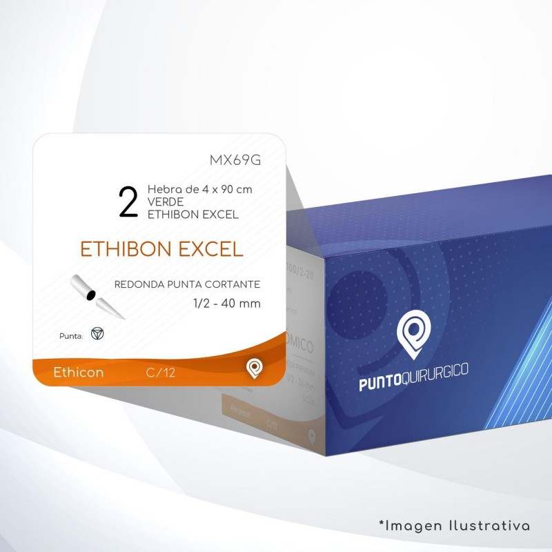 MX69G 2 Aguja 1/2 - 40 mm  REDONDA PUNTA CORTANTE GRUESA  KW-40 Hebra de 4 x 90 cm Cirugía Cardiovascular